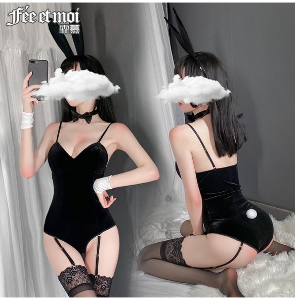 FEE ET MOI Sexy Bunny Girl Costume With Stocking (Black)